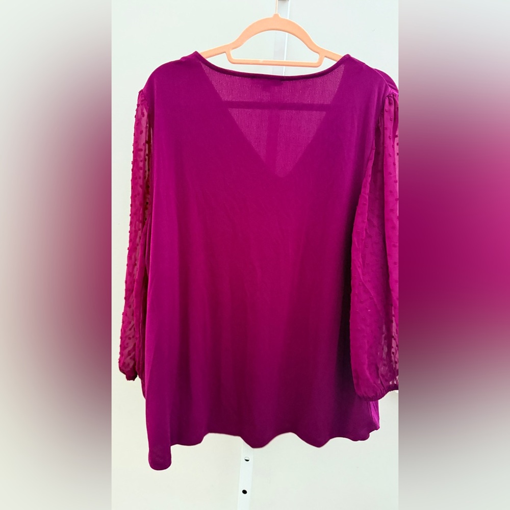 Adrianna Papell Deep Purple Blouse with Sheer Sleeves size 1X - Picture 2 of 6